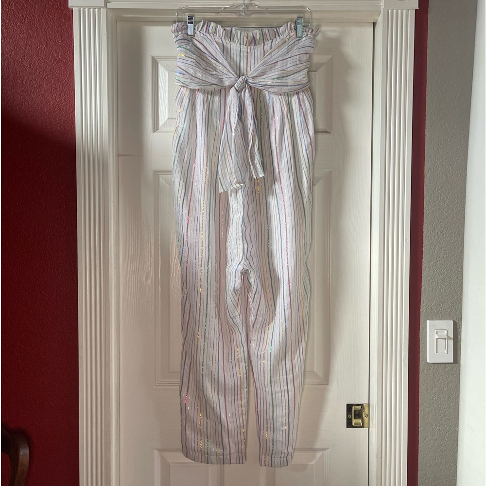 Apiece Apart Striped Pastel Paperbag Waist Jumpsuit with Tie